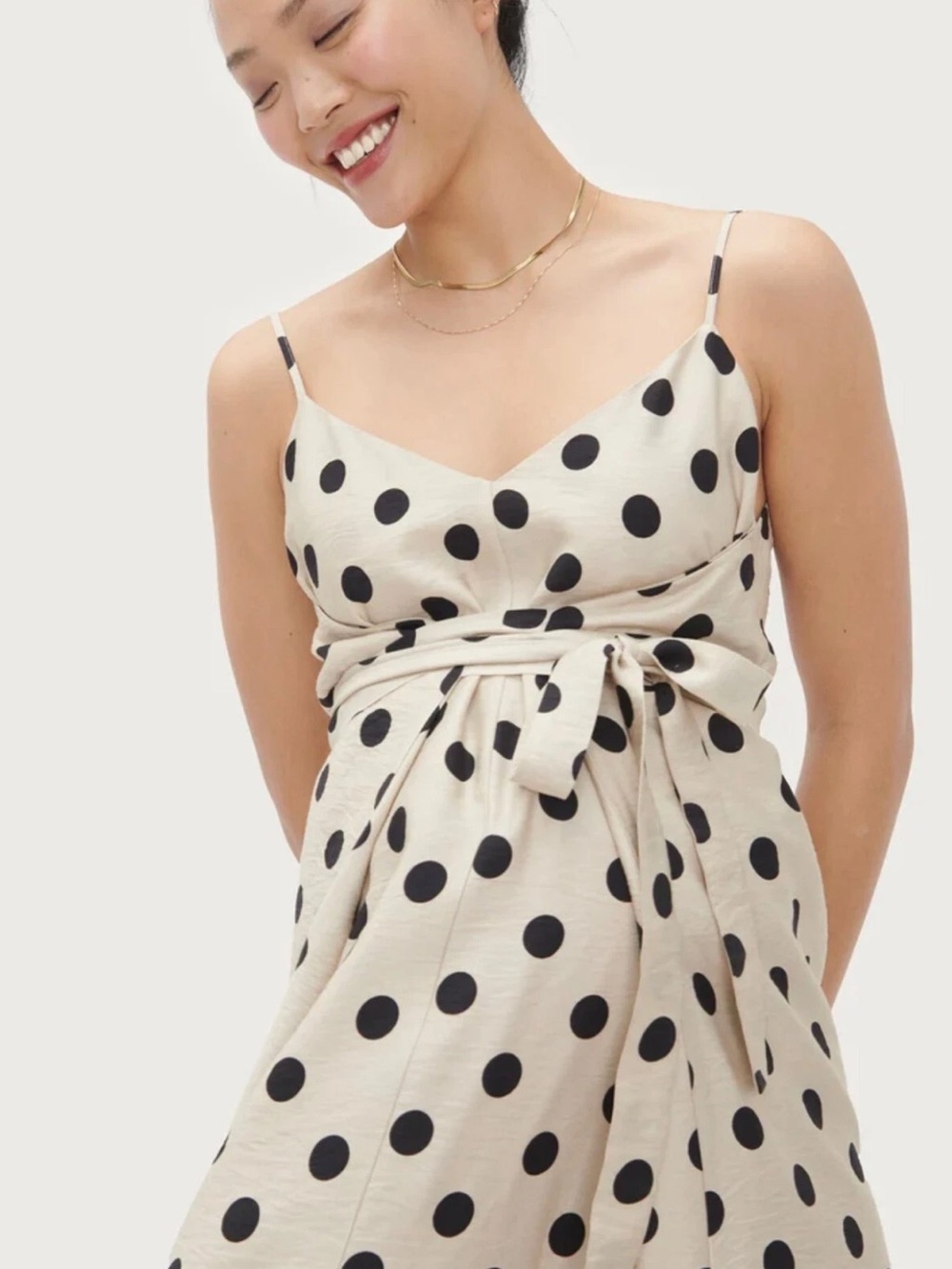 Hatch Maternity Cream Midi Dress with Black Polka Dots Size 2